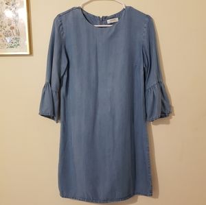 Zara Premium Denim Chambray Mid-Sleeve Dress